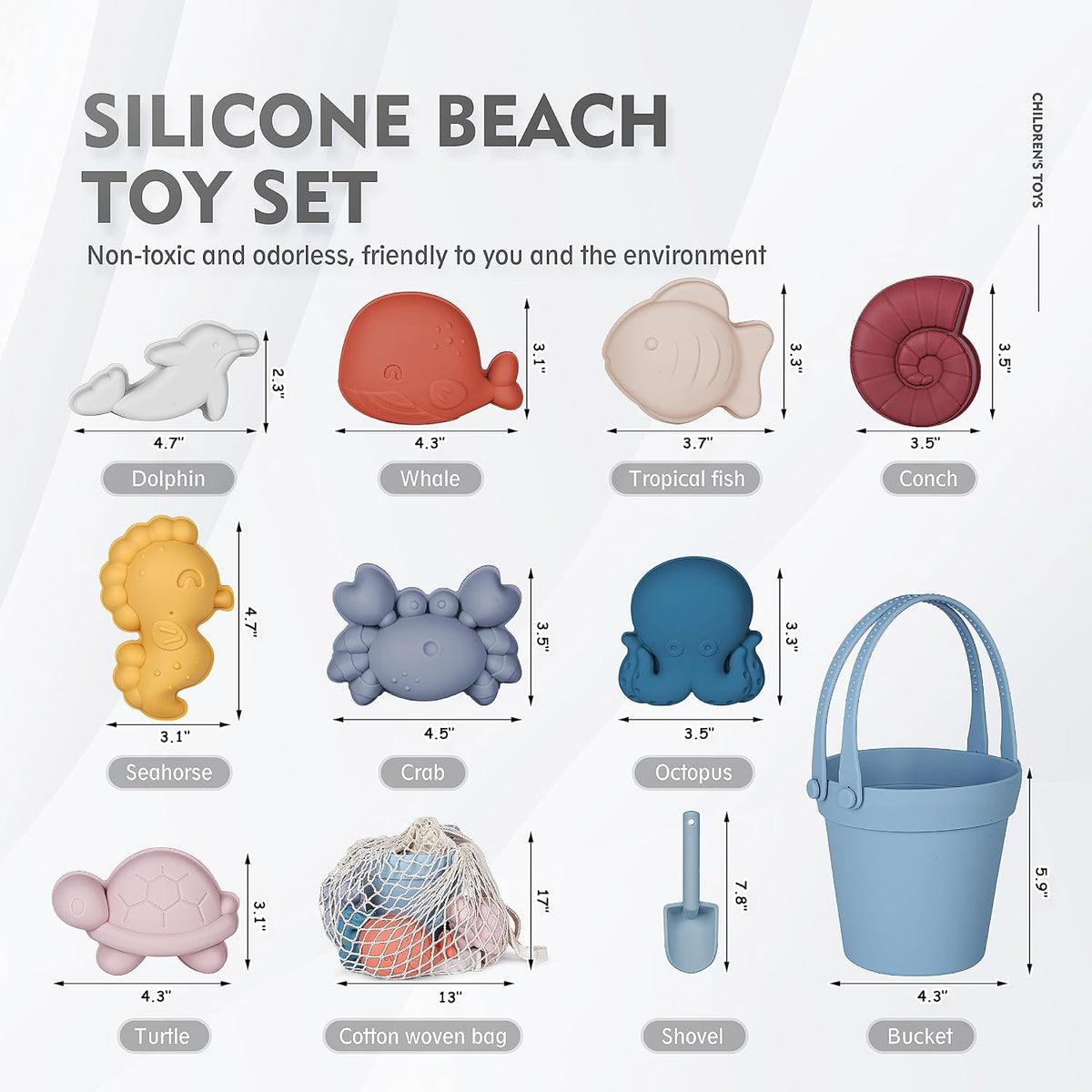 MarcZero 11Pcs Silicone Beach Toys, Bucket & Sand Toys - Blue - image 2