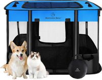 ROMANTIC BEAR Dog Playpen, Foldable Pet Puppy Cat Playpen, L - Blue / Medium(31"x23"x21")
