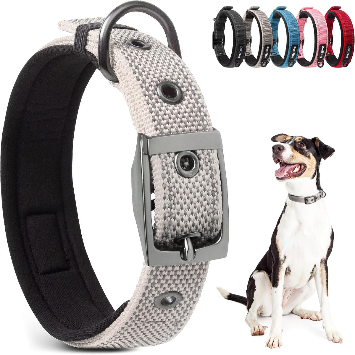 PetiFine Dog Collars for Medium Dogs - Grey / Large (19"-23")