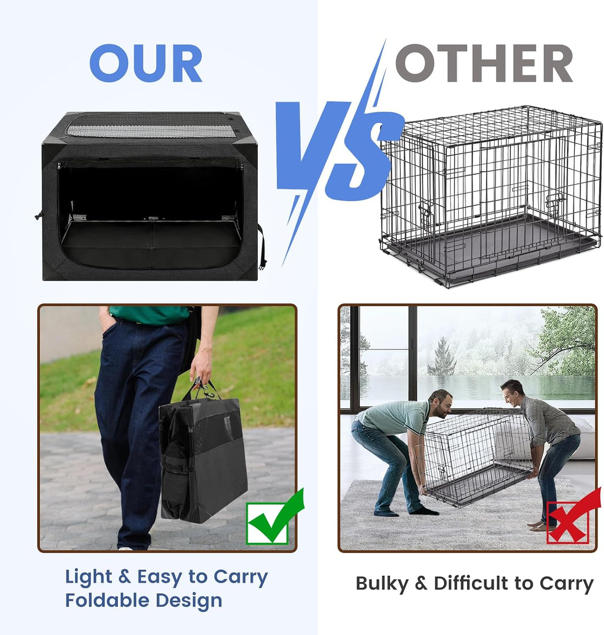 Dog Crate, Portable and Foldable Design of Dog Cage - Dark Grey / 36.0"L x 25.0"W x 25.0"H - image 4