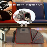Petsfit Expandable Cat Carrier Dog Carriers,Airline Approved Soft-Sided Portable Pet Travel Washable Carrier for Kittens,Puppies,Removable Soft Plush mat and Pockets,Locking Safety Zippers