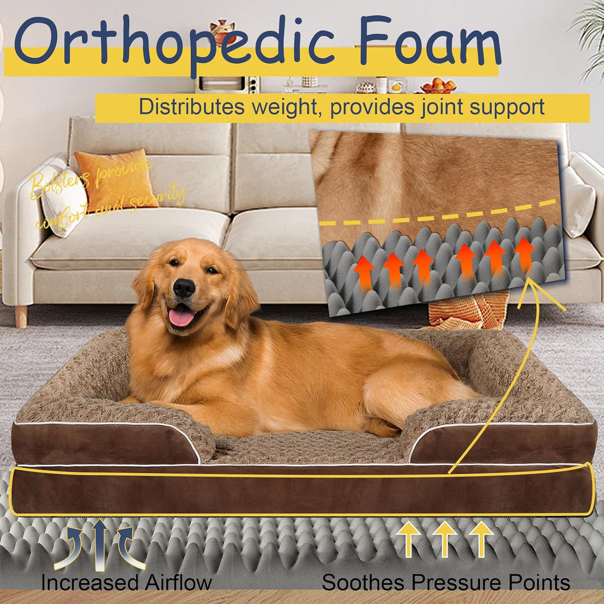 Orthopedic Dog Beds Medium Large Sized Dog, Dog Sofa Bed - X-Large(42 * 30 * 7.5 In) / Brown - image 2