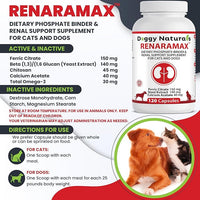 RENARAMAX Dietary Phosphate Binder and Renal Support Supplement for Cats and Dogs 120 Count (Made in U.S.A)