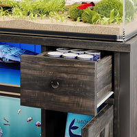 75 Gallon Fish Tank Stand with LED Light & Power Outlets, 55-75 Gallon Heavy Duty Metal Aquarium Stand with Drawers & Barn Doors, Cabinet for 2 Fish Tank Accessories Storage, Dark Oak