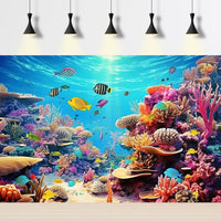 Underwater Aquarium Background Coral Reef Tropical Fish Terrarium - 30(W)x12(H)in / Tropical Yellow - image 3
