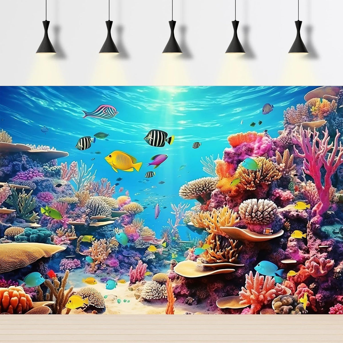 Underwater Aquarium Background Coral Reef Tropical Fish Terrarium - 30(W)x12(H)in / Tropical Yellow - image 3