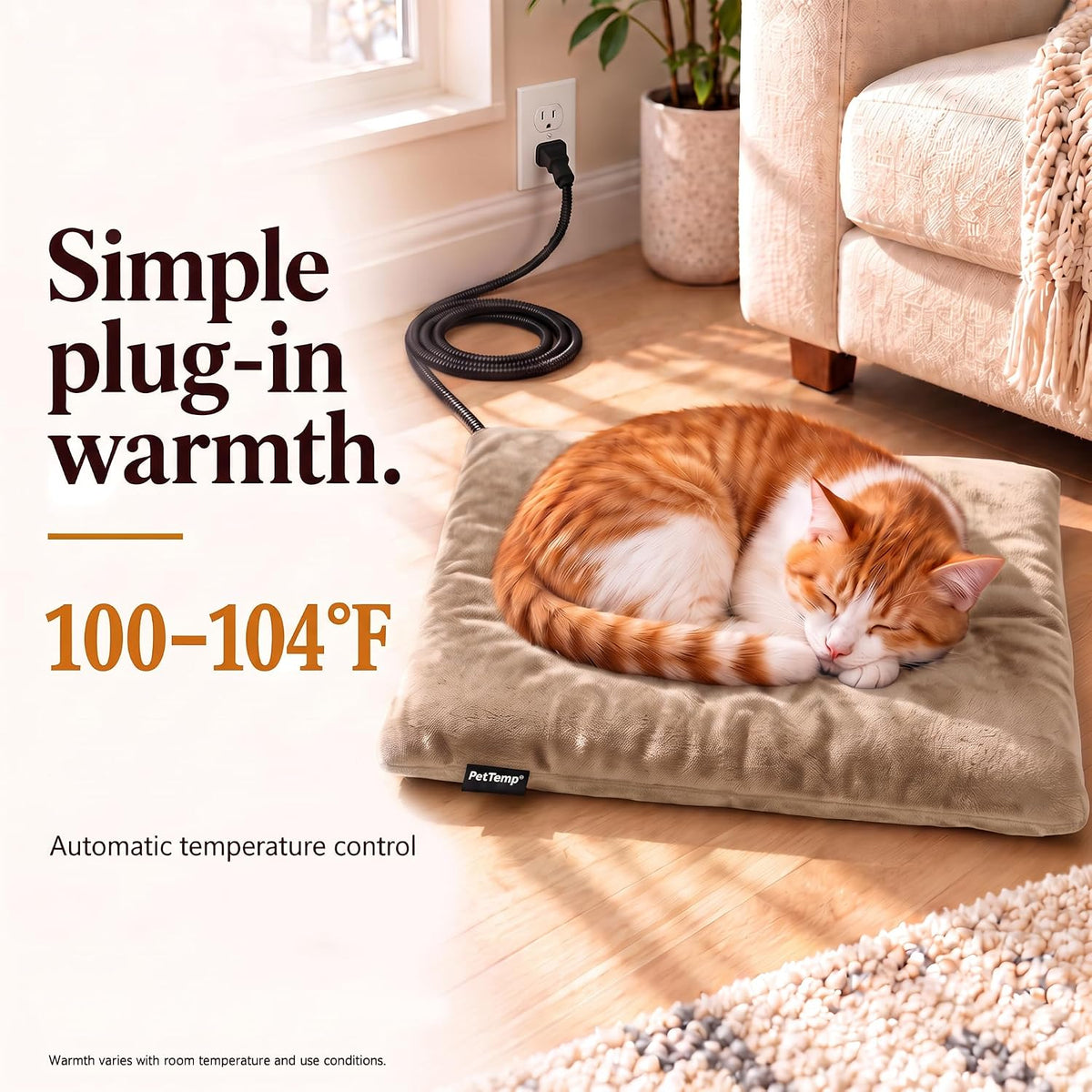 Cat Heating Pad, Heated Cat Bed, MET Safety Listed - Beige / Small: 16" x 13" x 1.6" - image 2