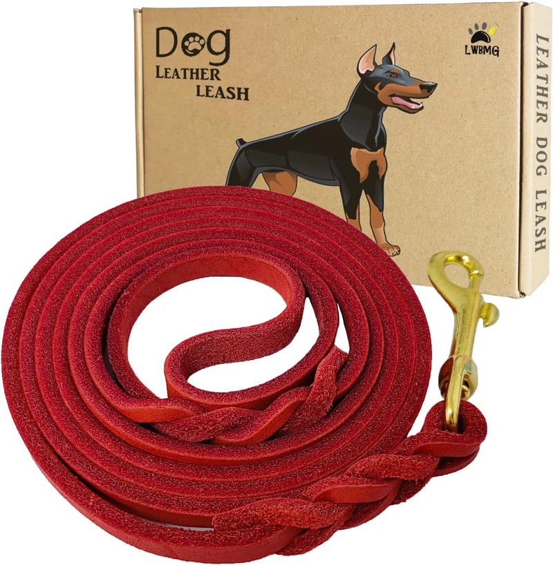 LWBMG Leather Dog Leash 6ft x 3/4 inch - 8ft x 1/2'' / Red