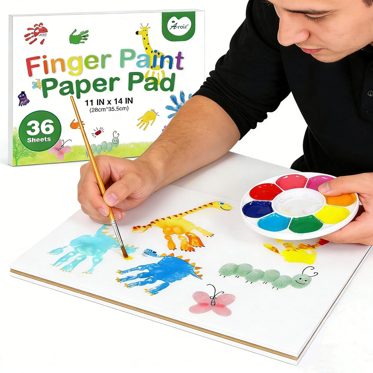 AROIC finger paint paper pad with 36 white heavy-weight sheets, 11 x 14 inches - view 2