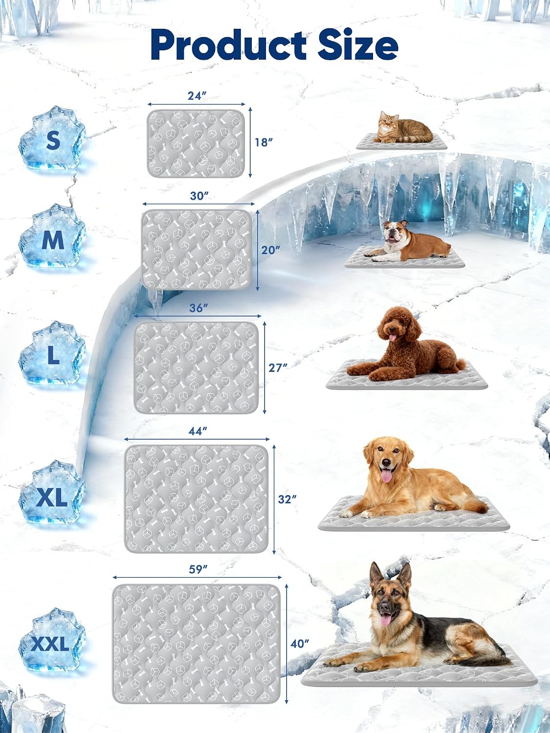 Dog Cooling Mat 2.0, Ocean Blue - XX-Large / Grey - image 4