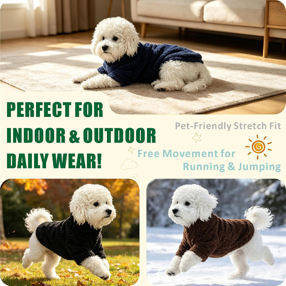 Dog Sweater, Dog Clothes for Medium Dogs Male or Boy - Dark Brown+Deep Blue+Black / Large - image 3