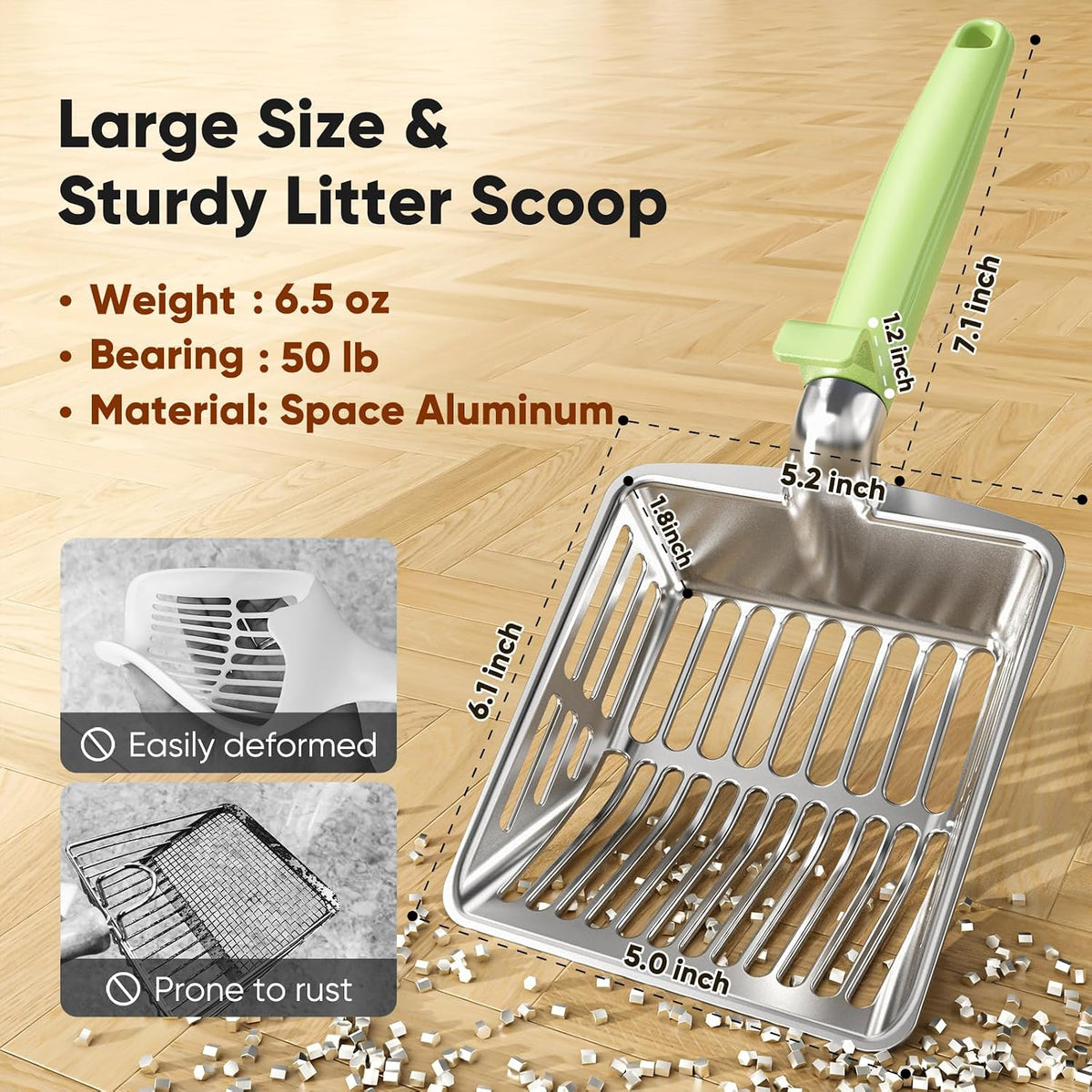 Large Metal Cat Litter Scoop w/ Deep Shovel - Mint - image 2