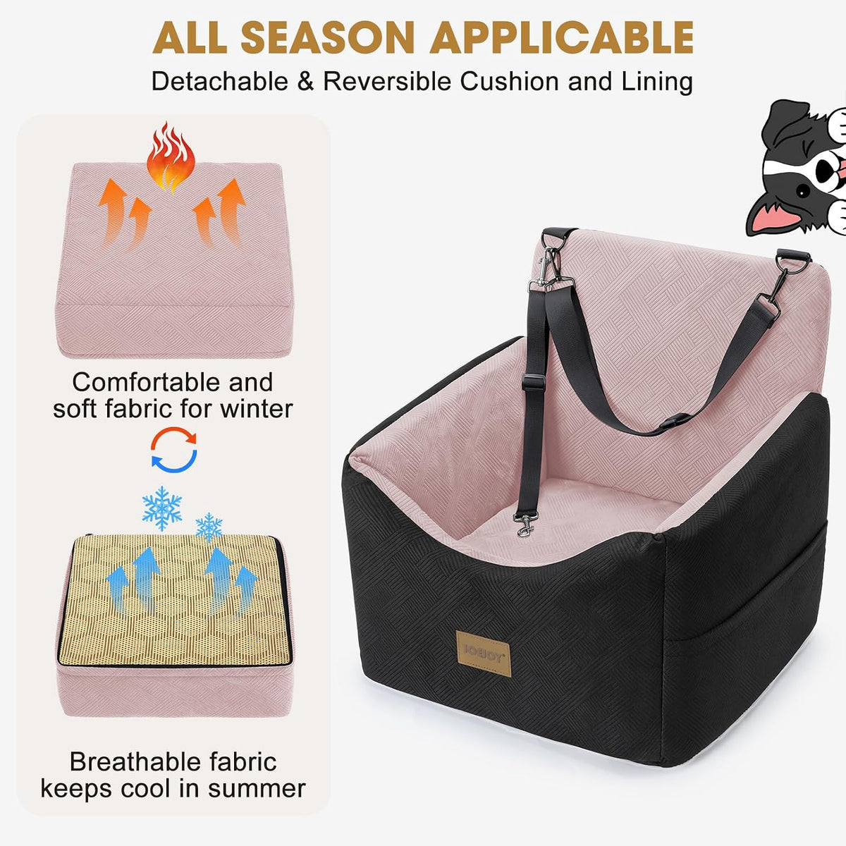 JOEJOY Dog Car Seats for Small Medium Dogs Under 35lbs - Black Pink / Small/Medium - image 3