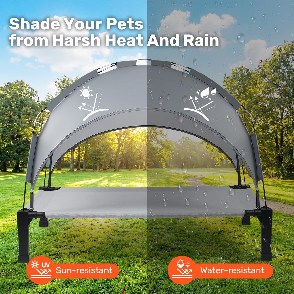 Elevated Dog Bed with Removable Canopy - Grey / 42"L x 30"W x 8.4"H - image 2