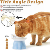 Ceramic Raised Cat Bowl，Tilted Raised Cat Bowl Anti Vomit Cat Bowls - Blue - image 3