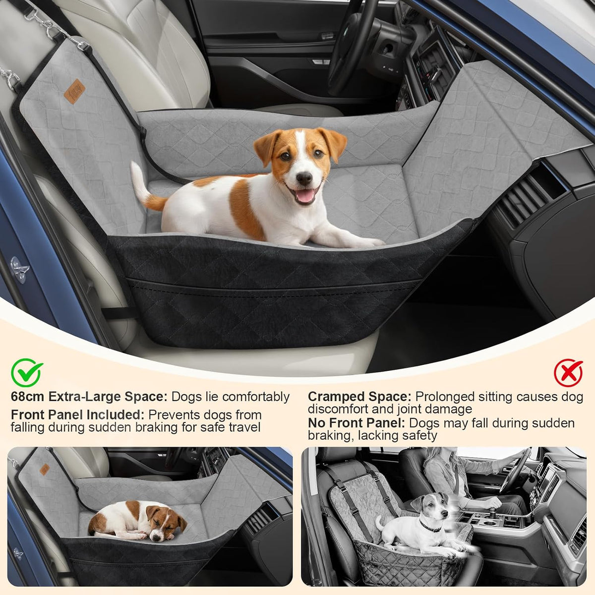 Elevated Dog Car Seat for Small and Medium Dogs Up to – Essentials for Dogs - Black & Gray / Single Seat - image 2