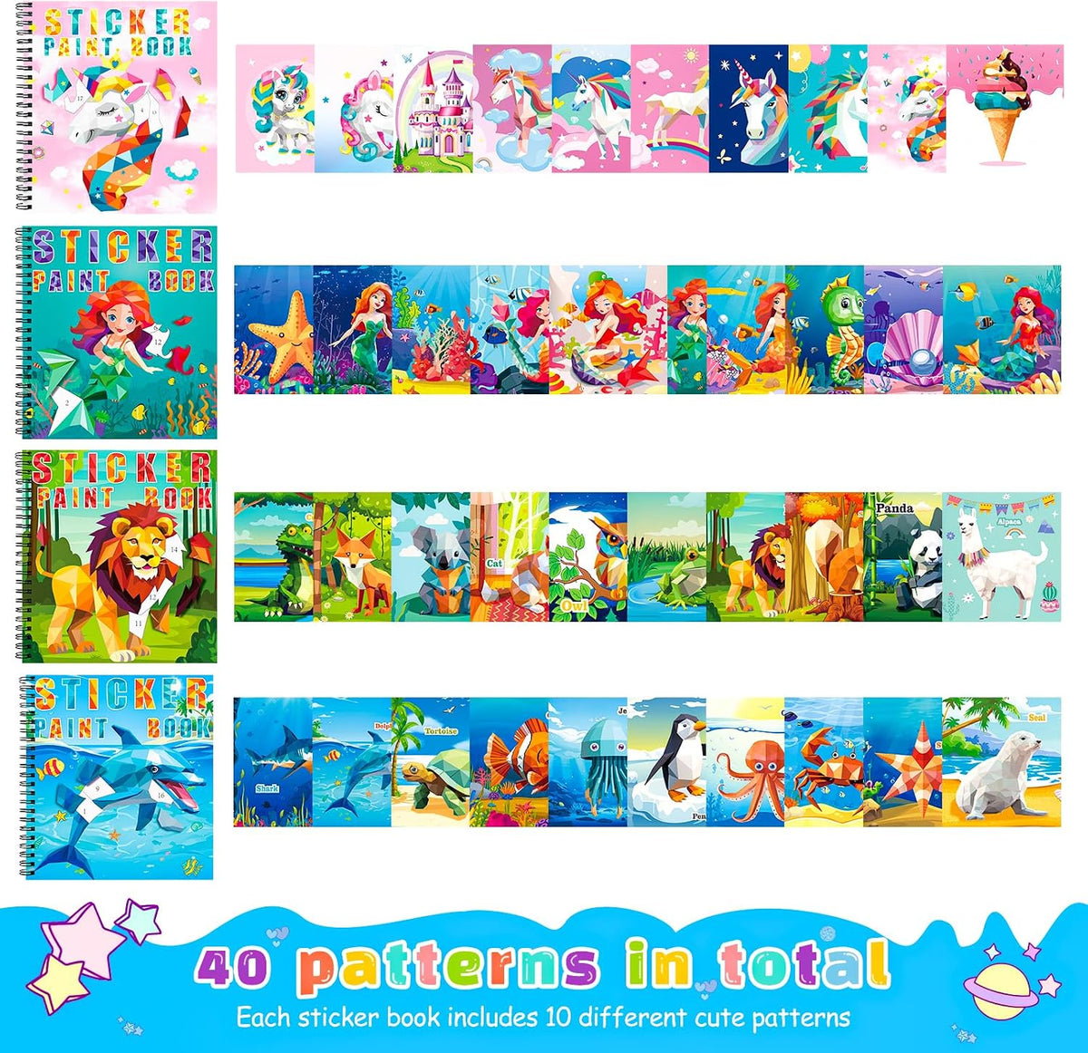 Homicozy 3Pcs Paint by Number Sticker Books for Kids 4-8 - Style1-4pcs - image 2