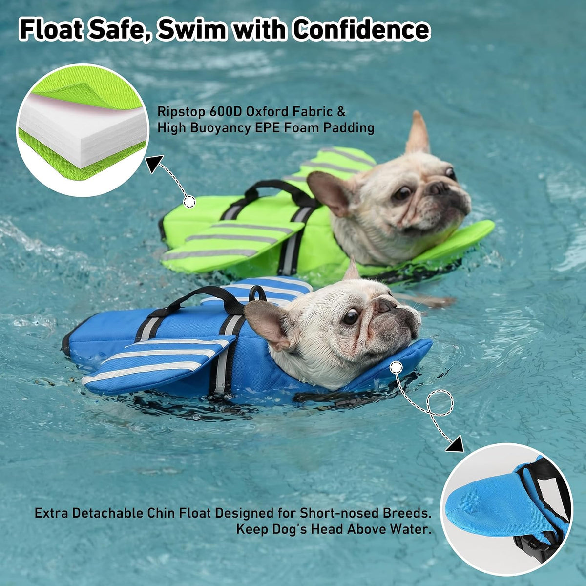 Dog Life Jacket, Cute Wings Adjustable Dog Life Vest with Chin Float and Handle for Swimming - Blue / M (Chest Girth 16.1"-24.8") - image 2