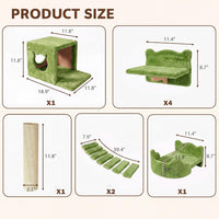 Cat Wall Shelves, 9-in-1 Wood Cat Wall Furniture Set, Burlywood – Essentials for Cats - Green / 9 Piece Set - image 2