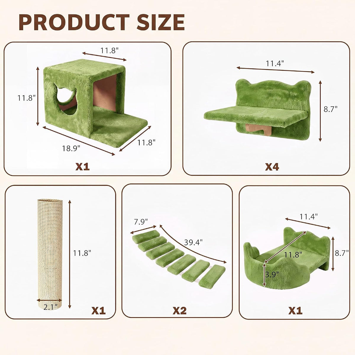Cat Wall Shelves, 9-in-1 Wood Cat Wall Furniture Set, Burlywood – Essentials for Cats - Green / 9 Piece Set - image 2