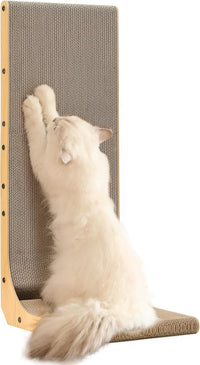 FUKUMARU Cat Scratcher, 26.8 Inch L Shaped Cat Scratch Pad for Indoor Cats – Essentials for Cats - 1 Pack 32.7 in Wood Color