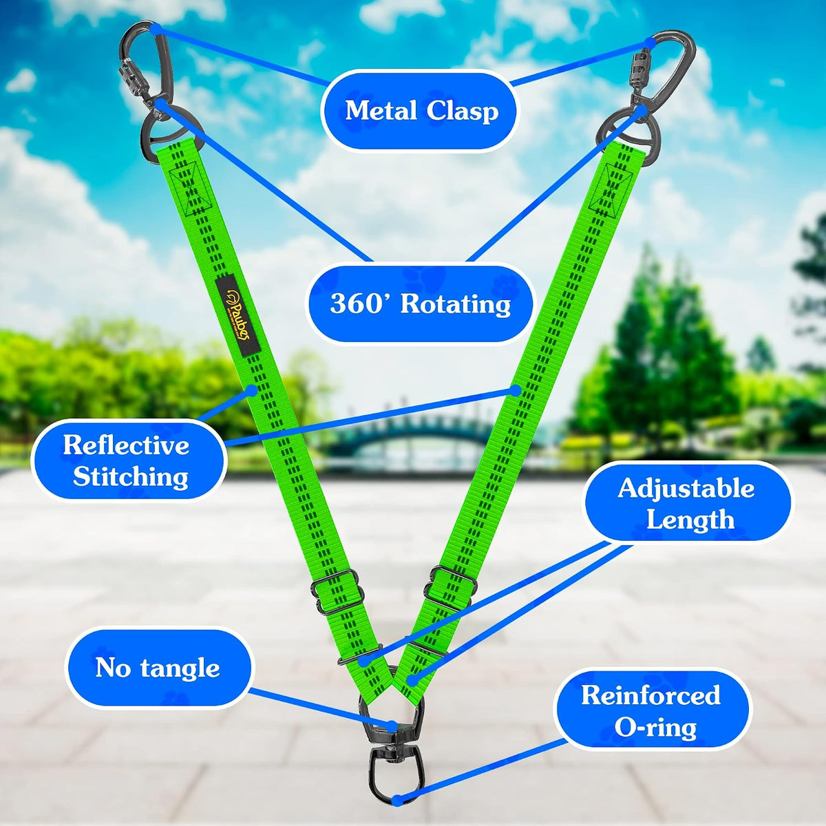 Double Dog Leash, Adjustable Length Long Leash for Dog Training - Green / 2 dog leash - image 3