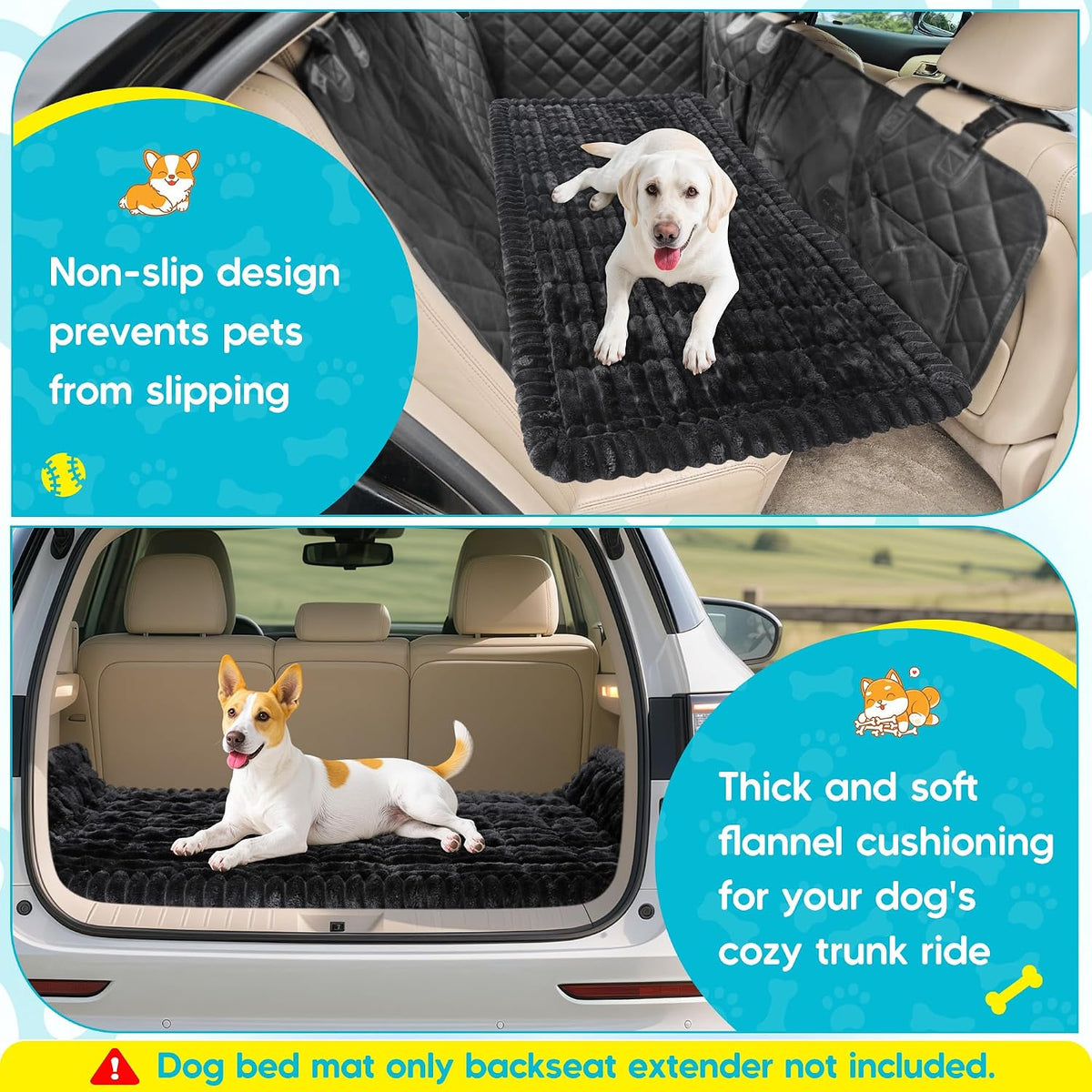 Dog Car Bed, Non-Slip Backseat Dog Bed Mat 50" L×24.6" W – Essentials for Dogs - Black / Medium (50"L×24.6"W) - image 2