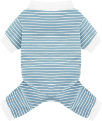 Blue Striped Dog Pajamas: 4-Legged Cotton Stretchable Jumpsuit Pjs - Blue Striped / XL-(20~30lb) | Chest(~21.5")