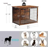 DWANTON Dog Crate Furniture with Cushion, Wooden Kennel Table with Double Doors, Indoor Dog House, Extra Large Size, 43.3" L, Rustic Brown