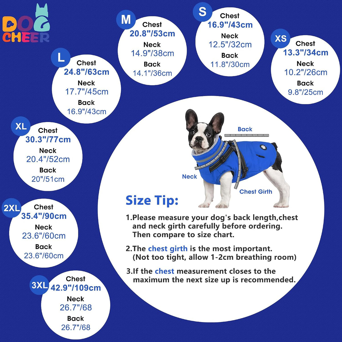 Dogcheer Dog Winter Coat with Harness - Blue / X-Small(Chest:13.3", Back:9.8" Neck:10.2") - image 3