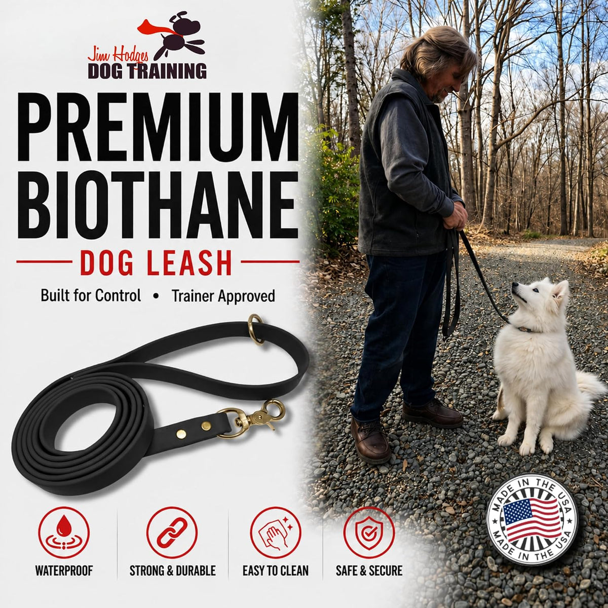 Biothane Leash, Brass, 6 ft x 5/8, Black – Essentials for Dogs - 3/4 / Black - image 2