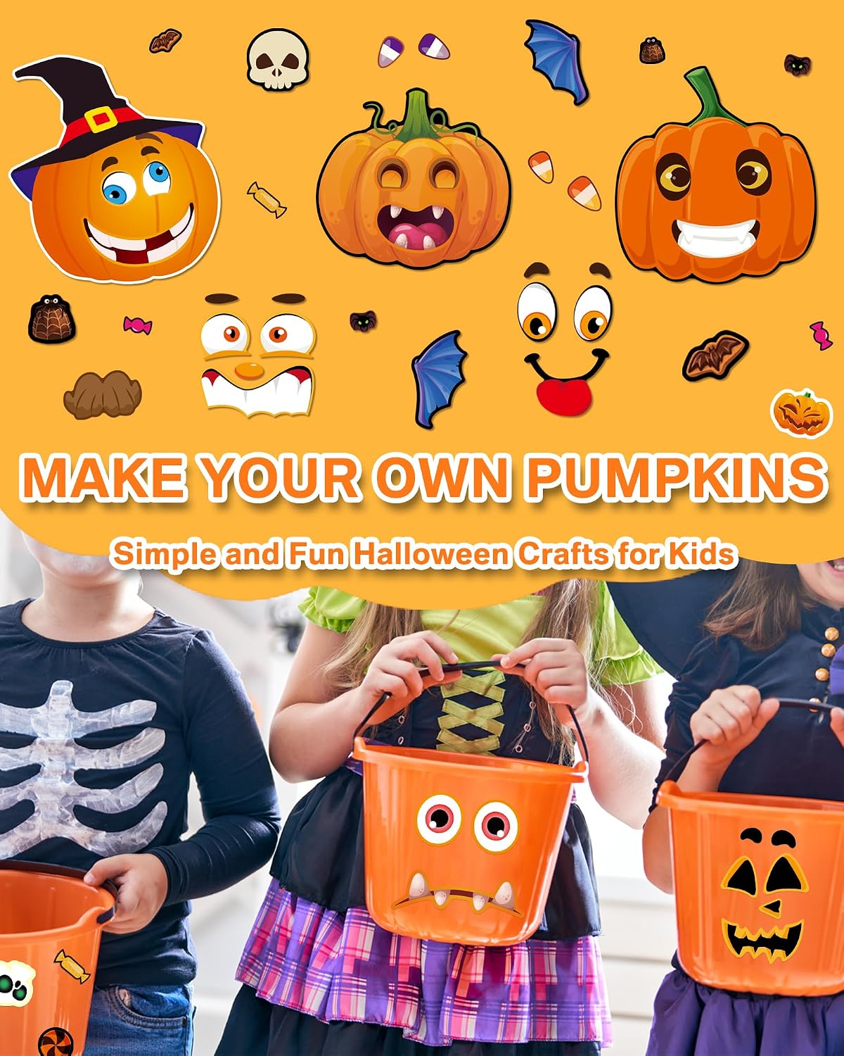 Aowplc Halloween make-a-face sticker sheets with witches, pumpkins and monsters - view 5