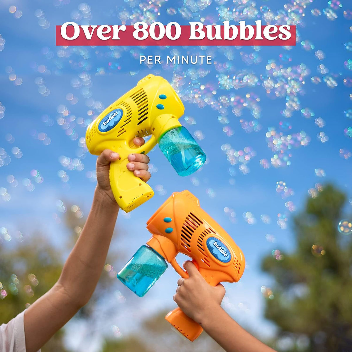 JOYIN 2 Kids Bubble Gun with 2 Bottles Refill Solution - Orange+yellow - image 2