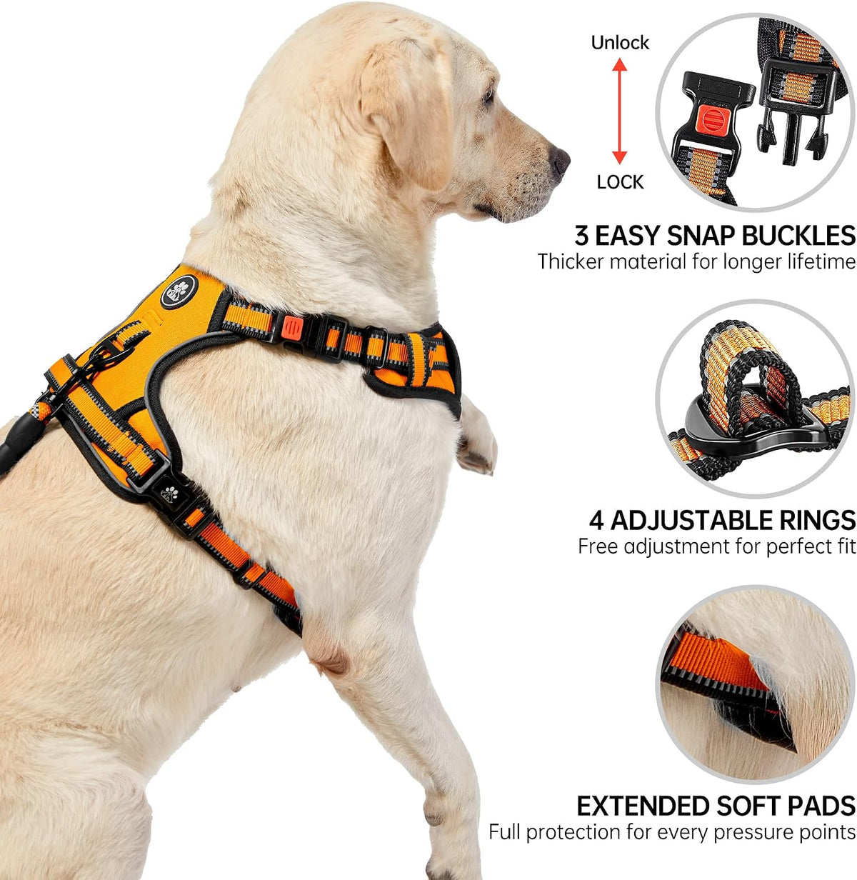NESTROAD Dog Harness for Medium Sized Dog - Orange / Small - image 4