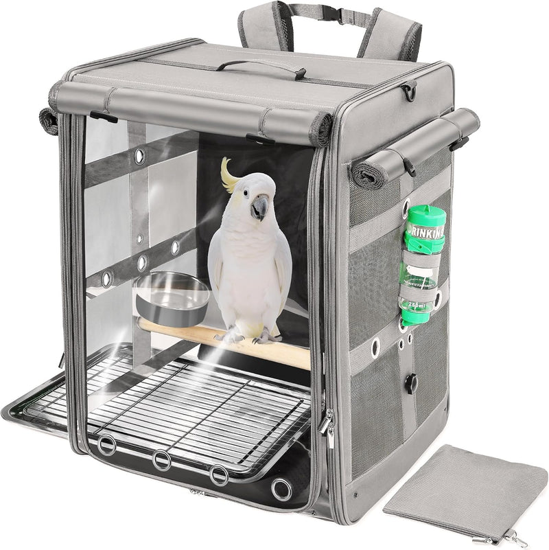 Bird Carrier with Seat Belt for Car Travel - 17.5"L x 14.8"W x 23.6"H / Grey