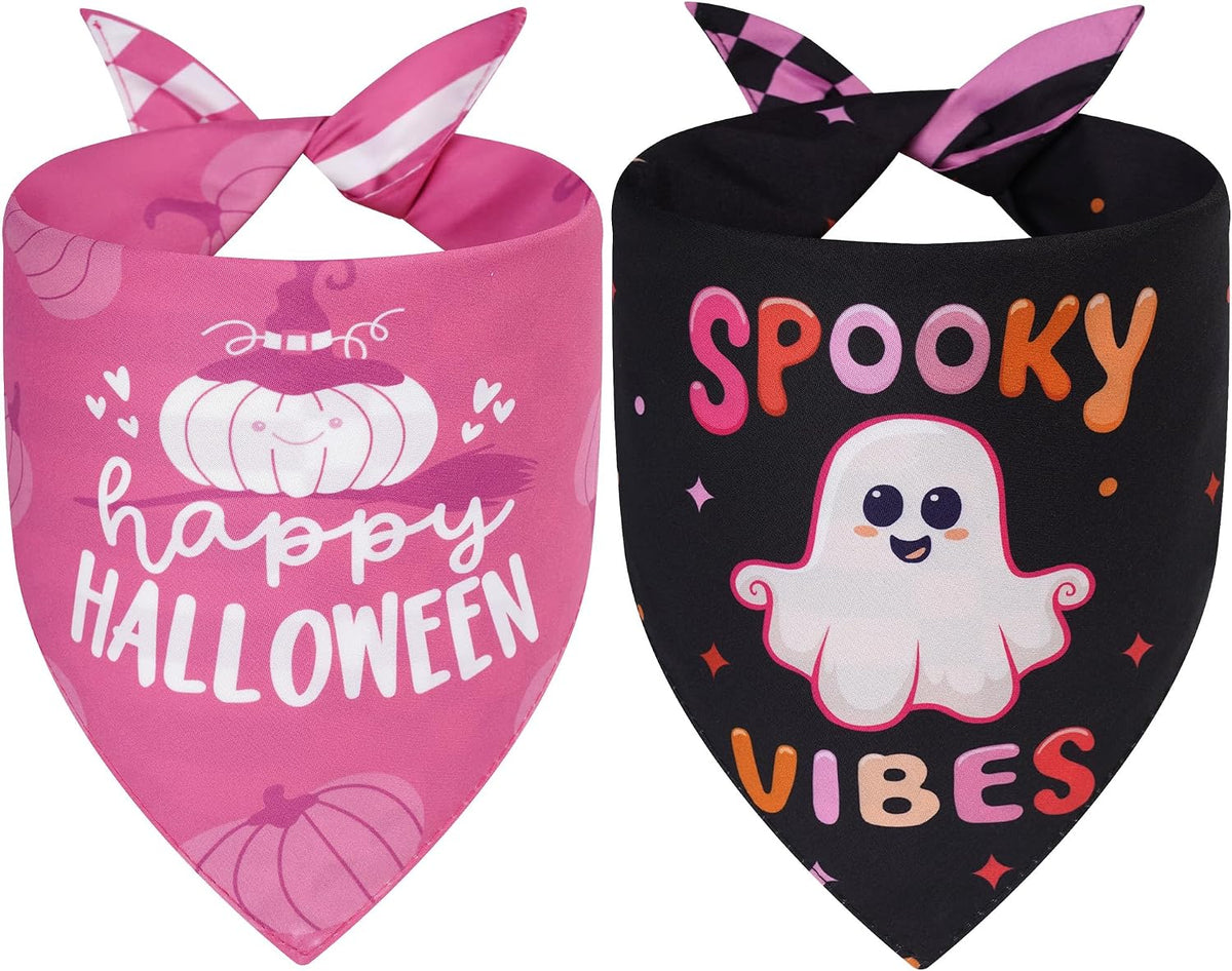 Halloween Dog Bandanas Pink Black XLarge 2PCS - Hween-26-pink black / Small