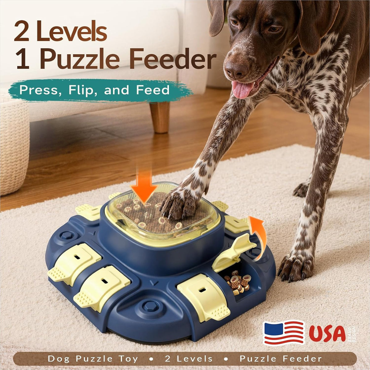 2 Levels Dog Puzzle Toy, Interactive Slow Feeder & Treat Dispenser – Essentials for Dogs - Yellow Blue / Bistro - image 2