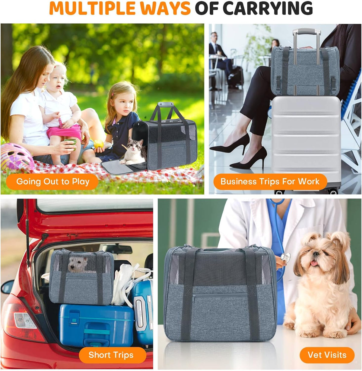 JUNGYOUN Premium Cat Carrier - Charcoal / 17.5"L x 12.4"W x 13.5"H - image 2