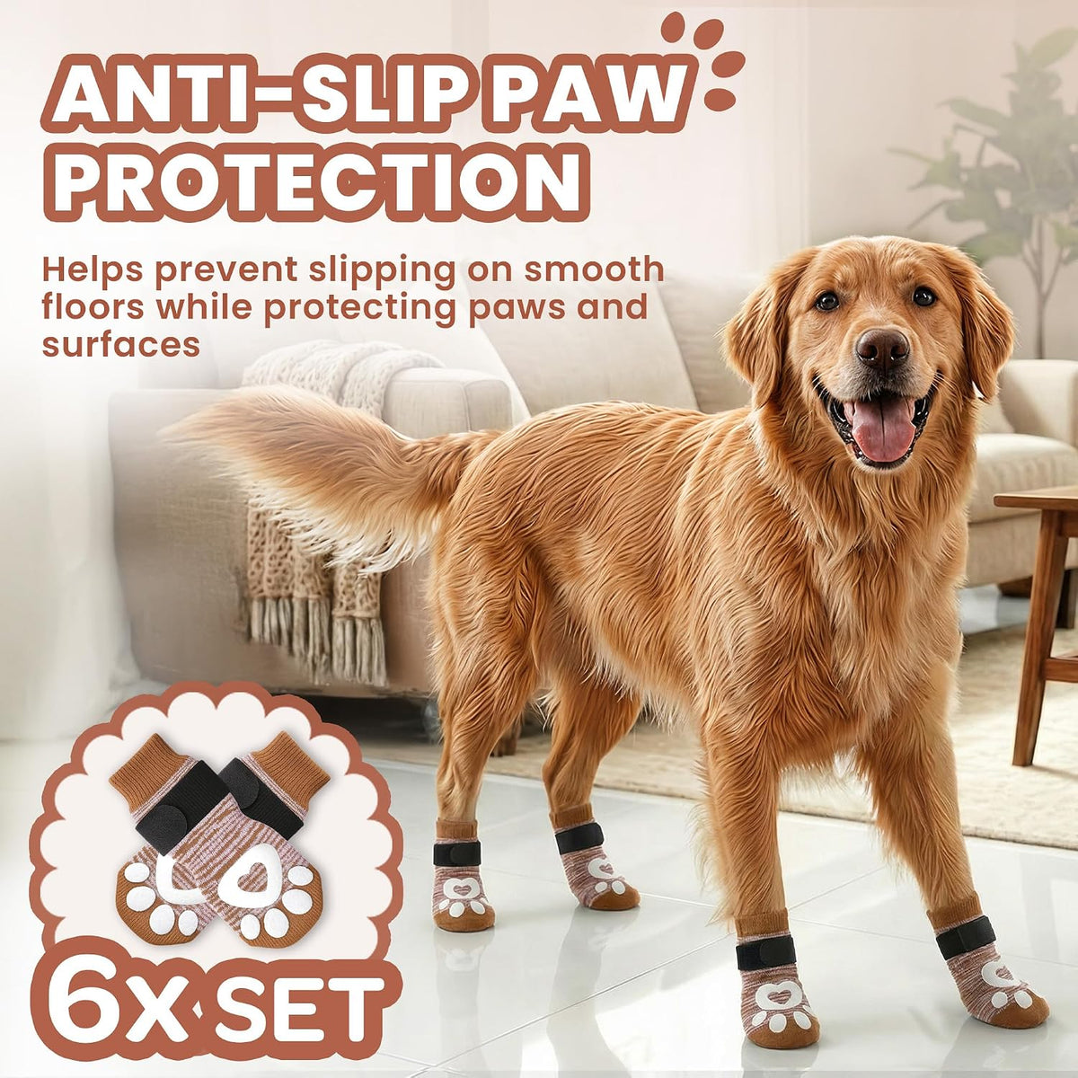 Anti Slip Dog Socks, Dog Socks to Prevent Paw Licking - Brown / XS - image 3