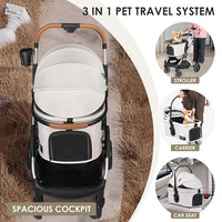 T6 Luxury Pet Stroller for Medium Dogs Up to 66lbs or 2 Small Pets – 3-in-1 Dog & Cat Stroller with Removable Carrier, Foldable & Lightweight (Beige)