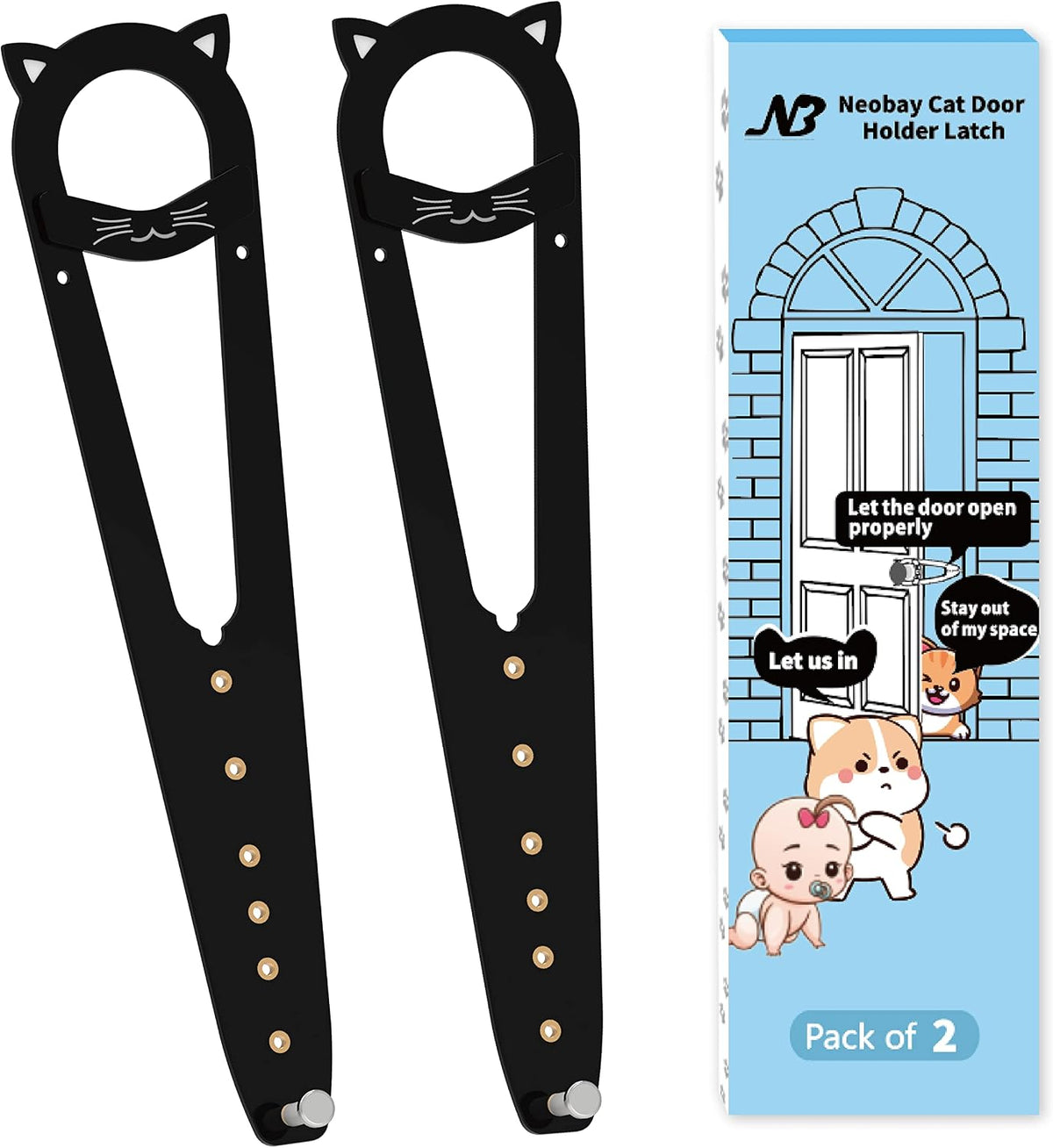 Neobay Cat Door Latch with Stabilizer - Black 2 Packs