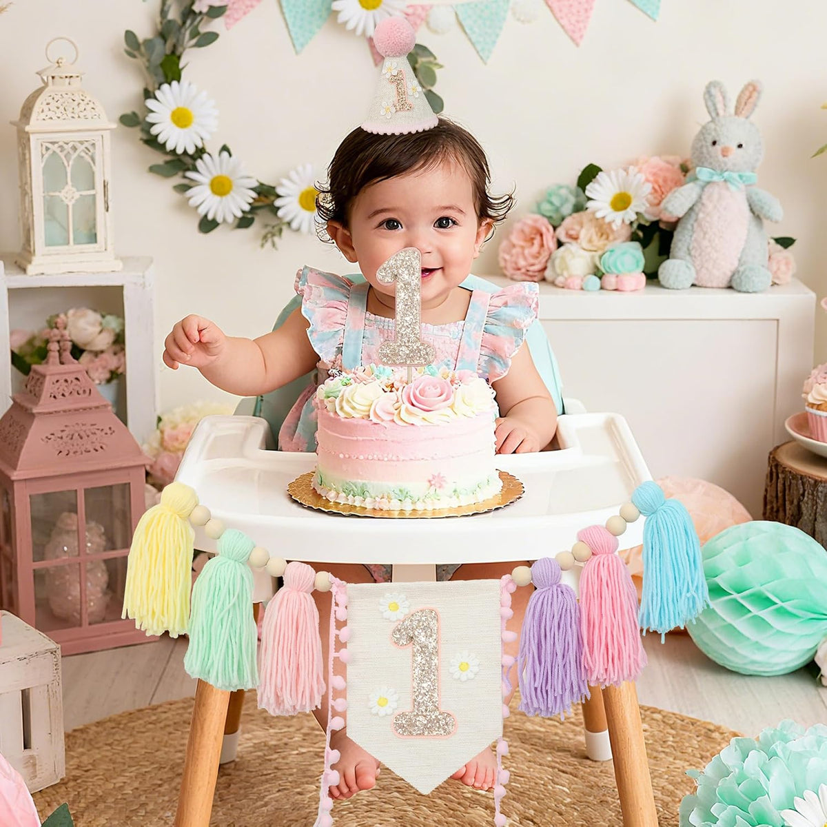 First Birthday Decorations for Boy Blue One Year Old High Chair - Macaron - image 3