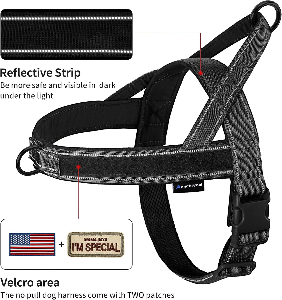 Annchwool No Pull Dog Harness with Soft Padded Handle - L / Black - image 2