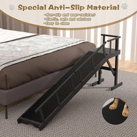 73" Dog Ramp for Bed, Pet Ramp with Removable Side Rail and Non-Slip Surface, Pet Ramp for Small & Large & Senior Dogs with Rest Platform and DIY Glow Strips,Dog Stairs for Couch, Black