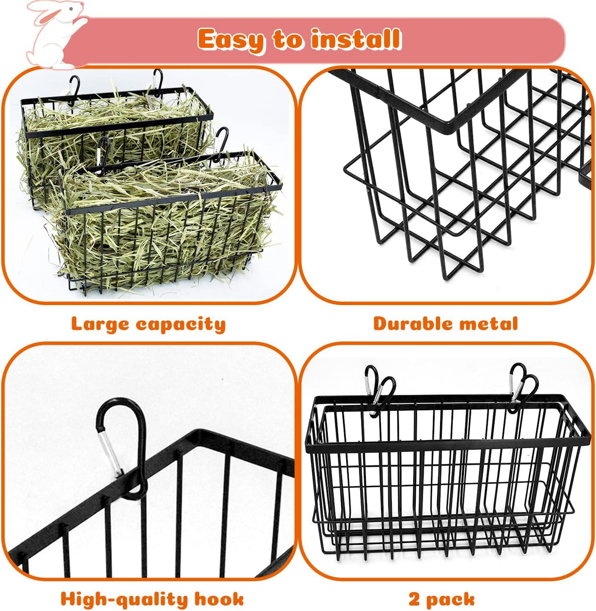 2PCS Rabbit Hay Feeder,Bunny Hay Feeder Rack with Metal Frame for Guinea Pig Chinchilla,Large - image 3