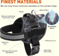 Dogline Dog Harness, Reflective No-Pull Adjustable Vest with Handle for Walking, Training, Breathable, No - Choke Harness for Small, Medium or Large Dogs Room for Patches Girraffe Grey XL 33"-46"