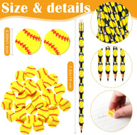 Tinlade 72 Pcs Sports Pencils and Erasers for Boys, Party Favors – Fun for Kids & Family - Softball - image 2