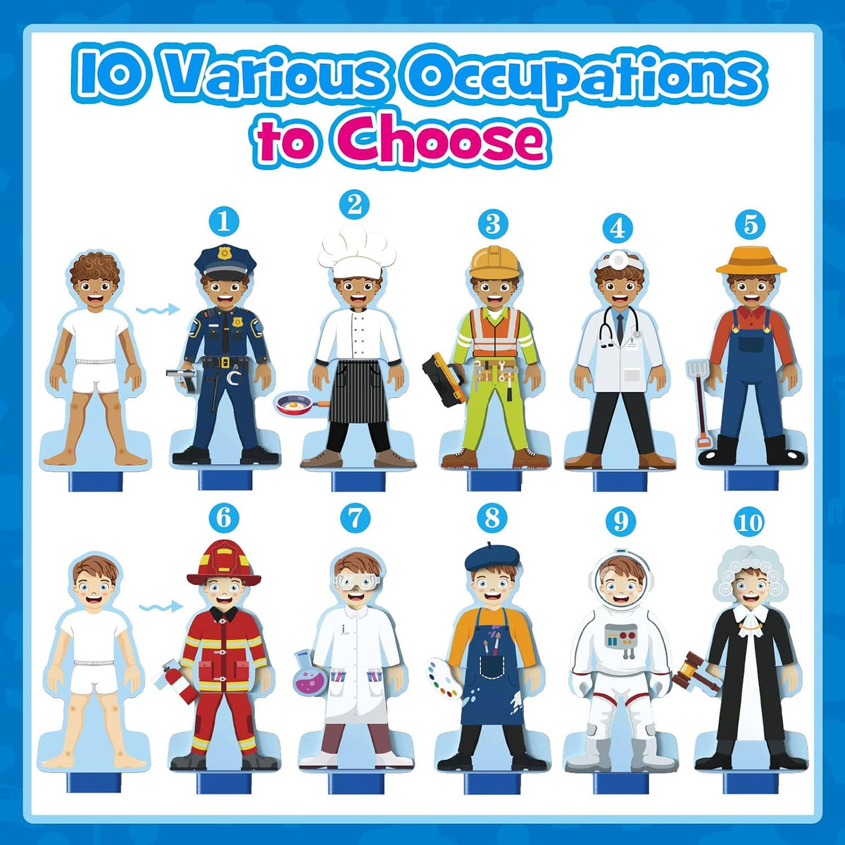 Atoylink Wooden Magnetic Dress up Dolls Pretend Play Set 40+ Pcs - Boy - image 2