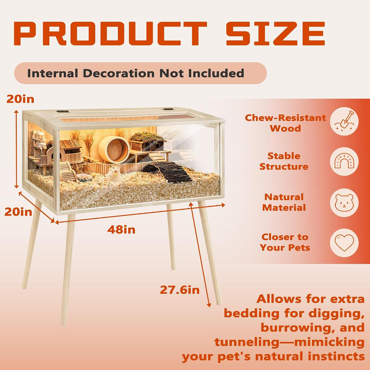 PROLEE Small Animal Cage, Hamster Cage Wooden Roof - 48.0"L x 20.0"W x 47.5"H / Wooden Roof - image 3