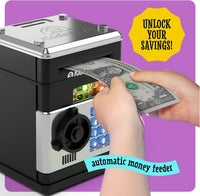 Piggy Bank for Kids, Electronic Money Saving Box w/Code - Black & Silver - image 2